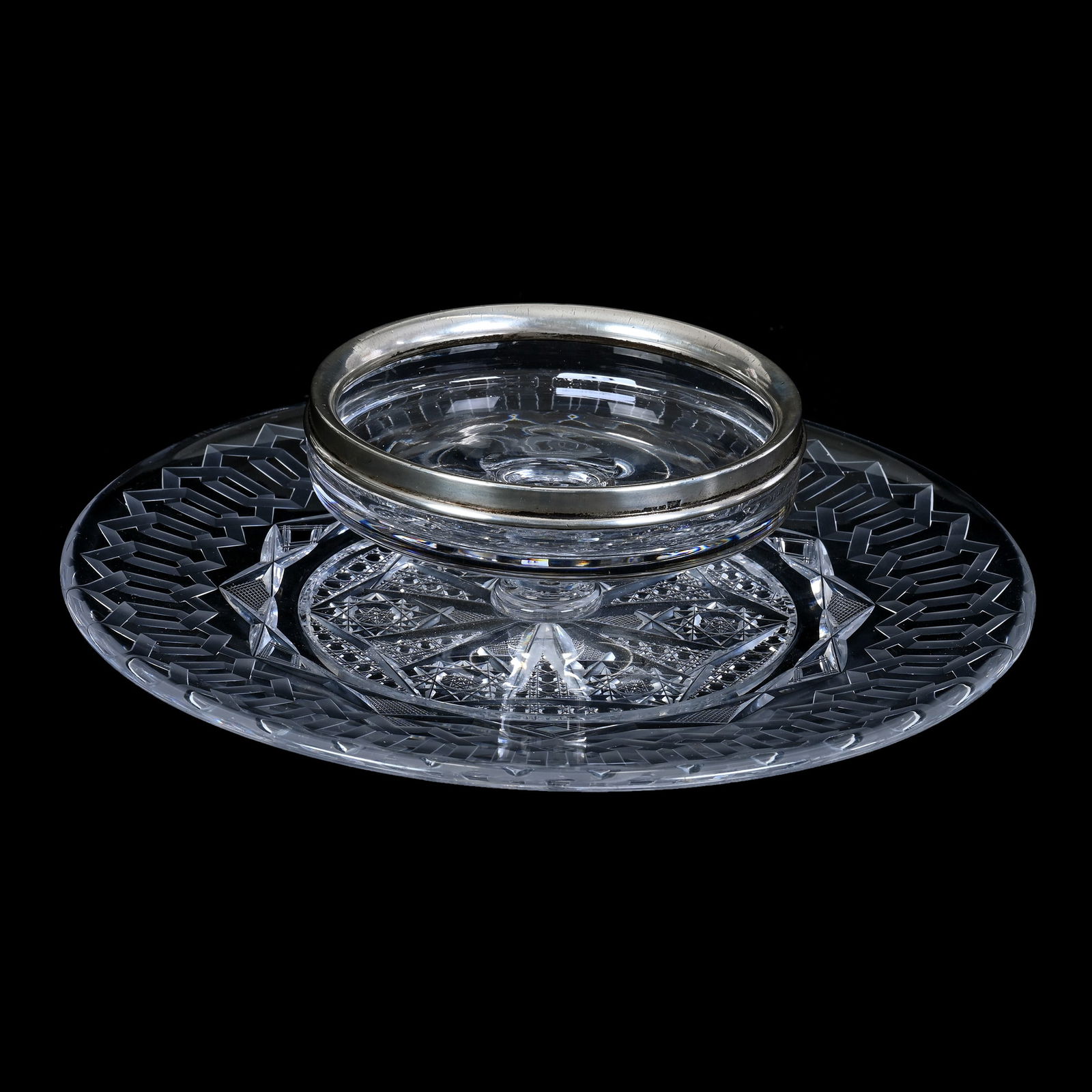 Cheese And Cracker Server, American Brilliant Cut Glass, Alhambra Pattern By Meriden (1 of 3)