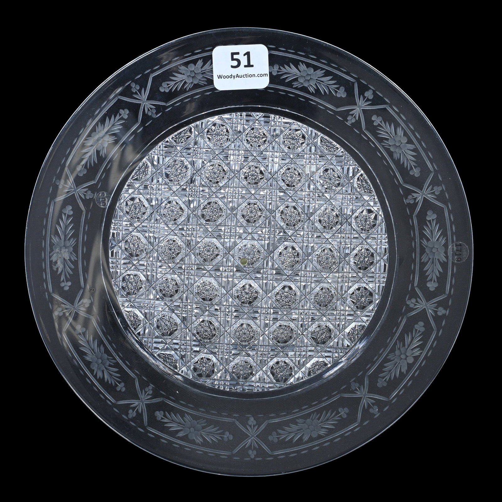 Plate, American Brilliant Cut Glass, Signed Sinclaire Lace Hobnails And Engraved Pattern: Plate, American Brilliant Cut Glass, Signed Sinclaire Lace Hobnails And Engraved Pattern, 7", Grady And Annette Hite Collection, NC.