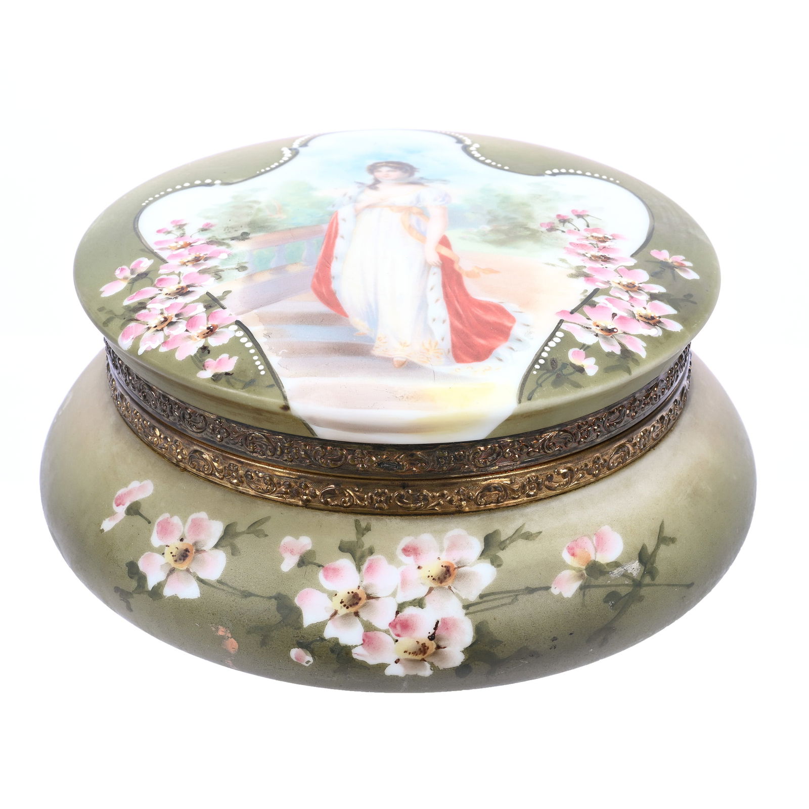 Dresser Box Marked Nakara Art Glass, Queen Louisa Portrait, (1 of 5)