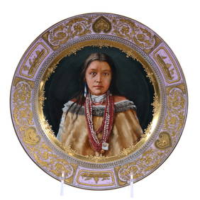 Plate Marked Beehive, Exceptional Hand Painted Portrait Of Native American Maiden "Hattie Tom" (1 of 3)