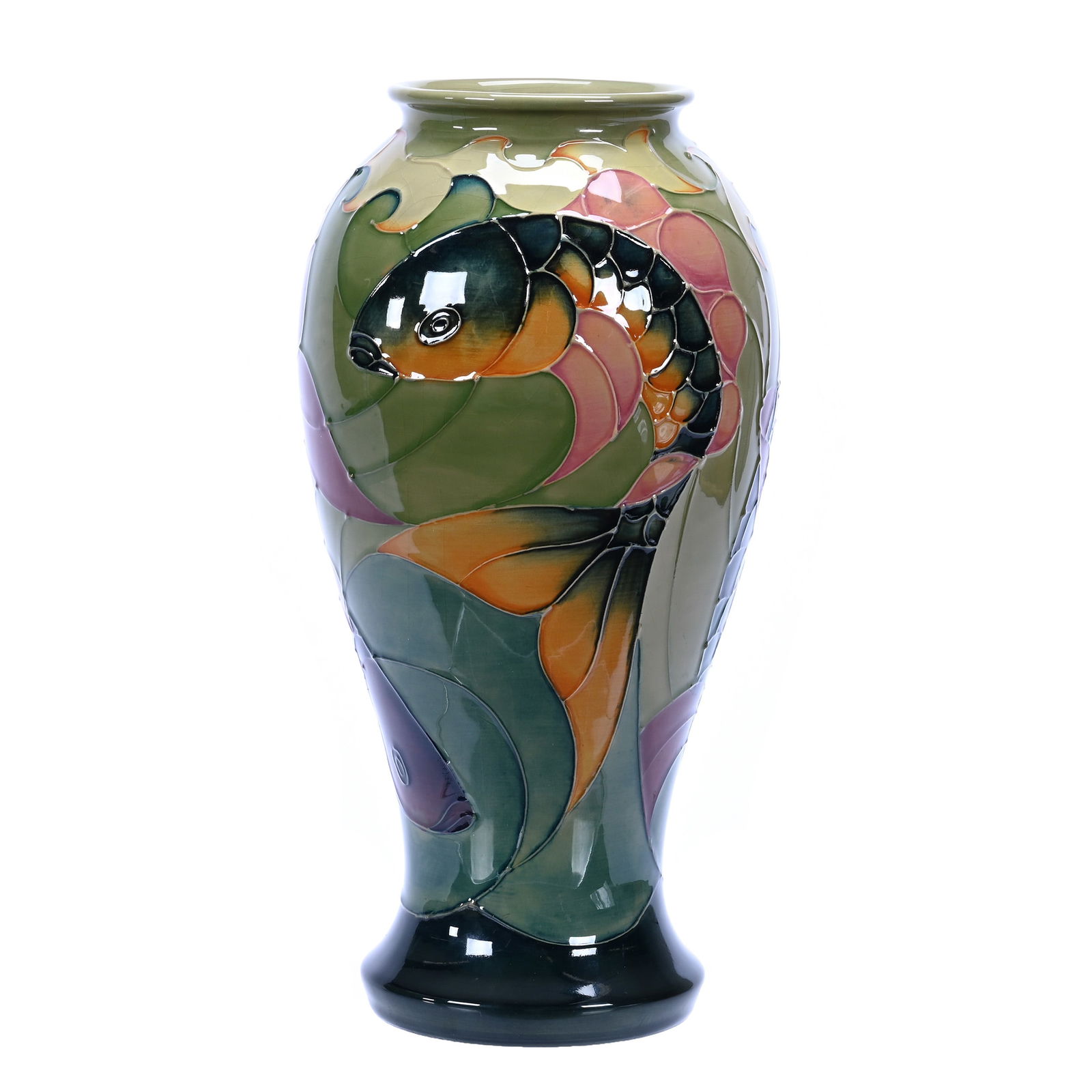Vase Marked Moorcroft Art Pottery, Green Tones, Colorful Koi Fish Decor (1 of 3)