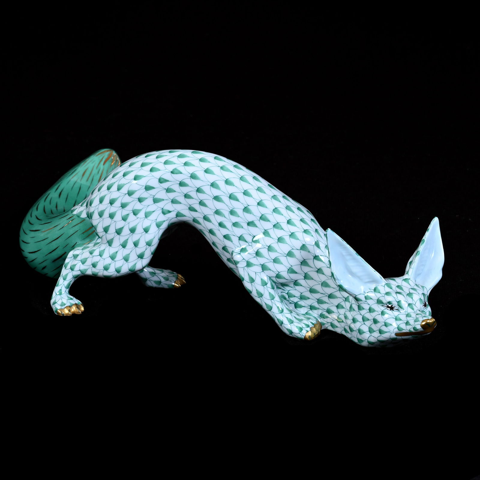 Figurine Marked Herend Porcelain, Fox With Green And White Design (1 of 4)