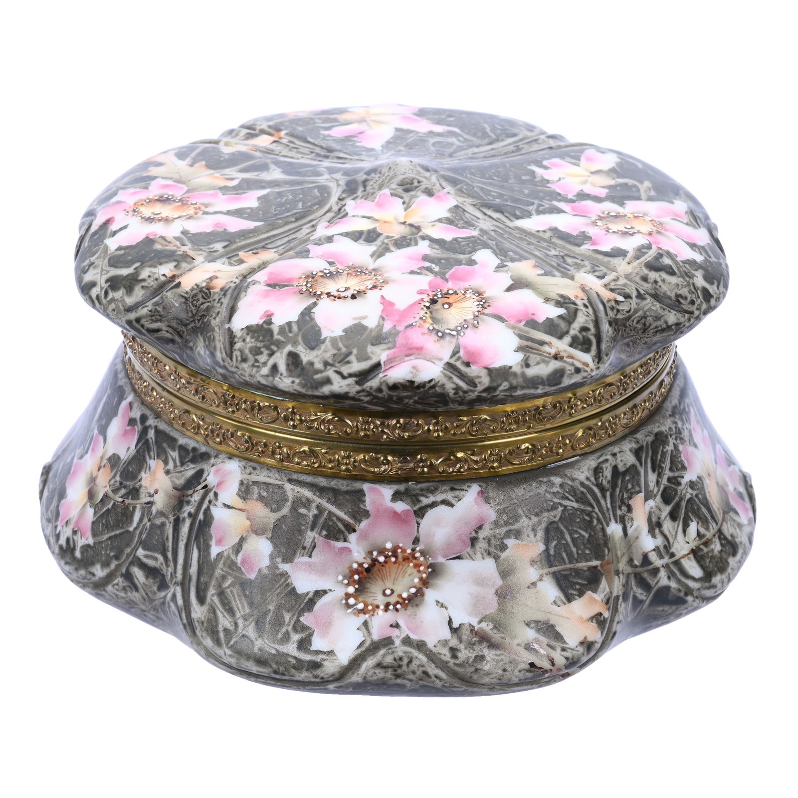 Dresser Box Marked Kelva, Green Mottled Ground, Pink Poppy Decor (1 of 4)