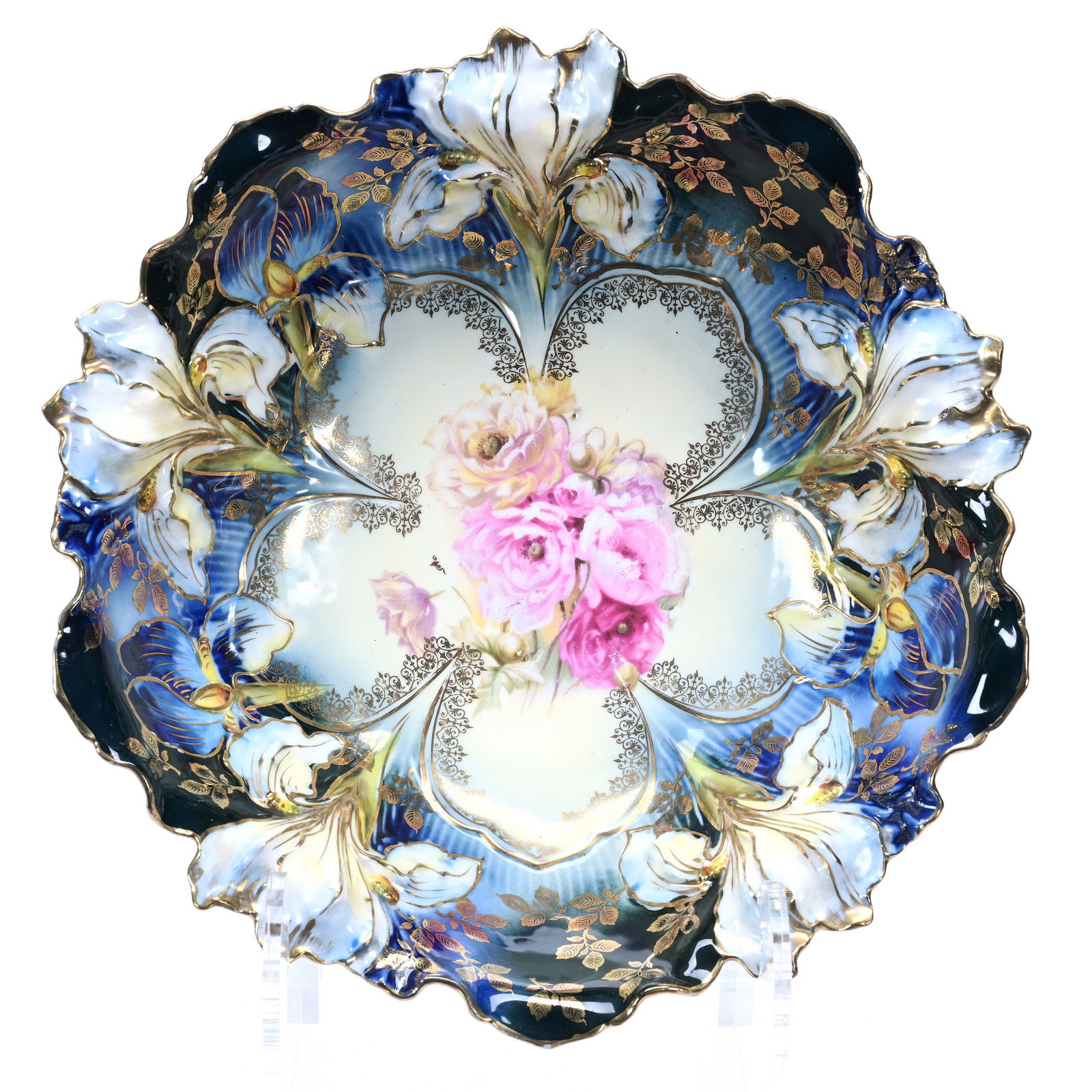 Bowl, Marked R.S. Prussia, Iris Mold - Cobalt Blue With Poppy Decor And Fantastic Gold Highlights (1 of 2)