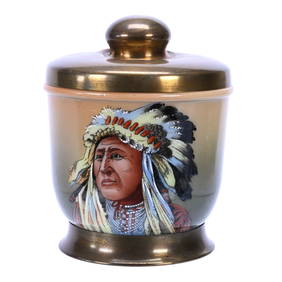 Humidor, Wave Crest Stamp Mark, Native American Chief Portrait Decor, Brown And Green Tones (1 of 3)