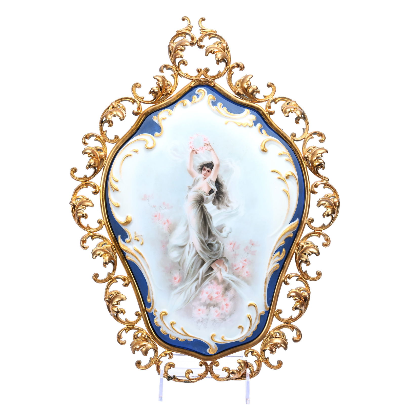 Plaque, Unmarked Wave Crest, Scroll Mold, Cobalt Blue Border (1 of 3)