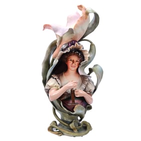 Vase Marked Volkstedt, Three Dimensional Art Nouveau Polychrome Enamel
