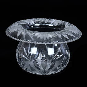 Vase, Spittoon Shape, American Brilliant Cut Glass, Engraved Floral Pattern, Ray Cut Base (1 of 4)