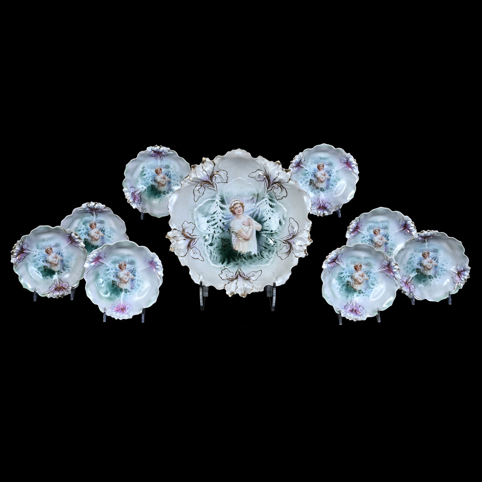 Berry Set Marked R.S. Prussia, Iris Mold, Winter Season Portrait Decor (1 of 2)