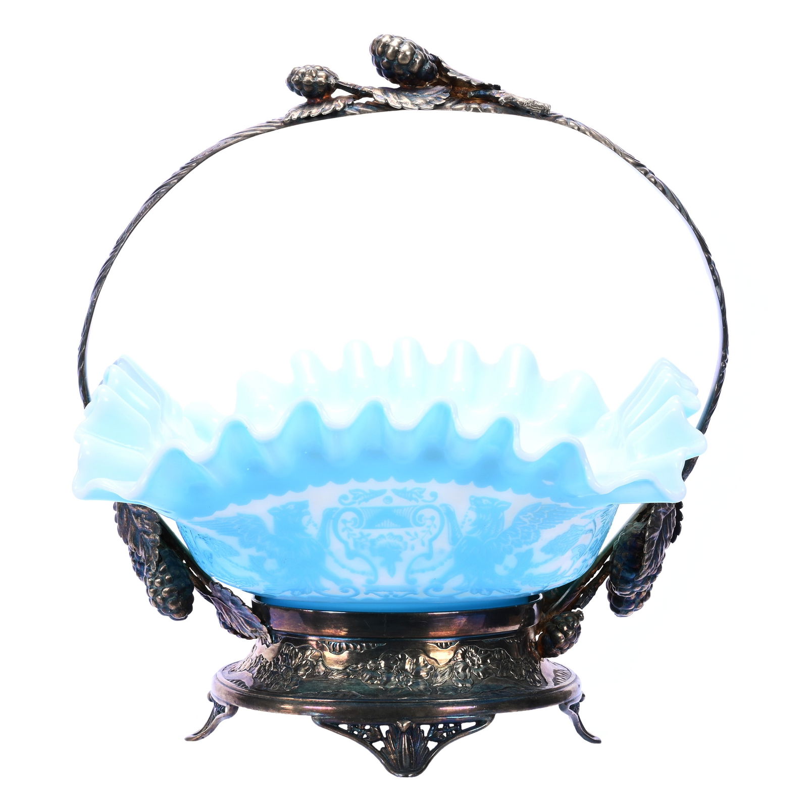 Victorian Brides Basket, Square Mt. Washington Blue And White Cased (1 of 4)