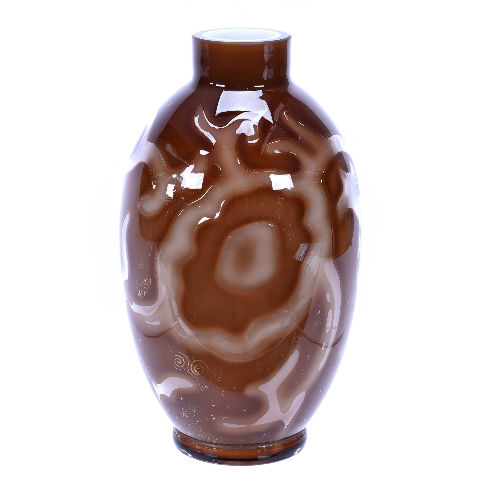 Vase, Unmarked Loetz Art Glass, Octopus Pattern Circa 1887: Vase, Unmarked Loetz Art Glass, Octopus Pattern Circa 1887, 7.75" x 4.25", Much Of Gold Stenciling Is Worn, Possible Rim Polish, Grady And Annette Hite Collection, NC.