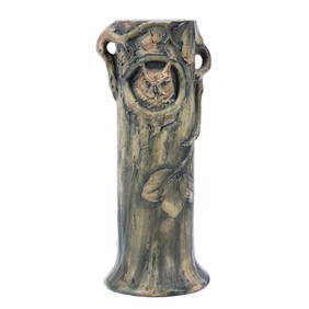 Vase, Weller Art Pottery, Woodcraft With Owl Pattern (1 of 4)