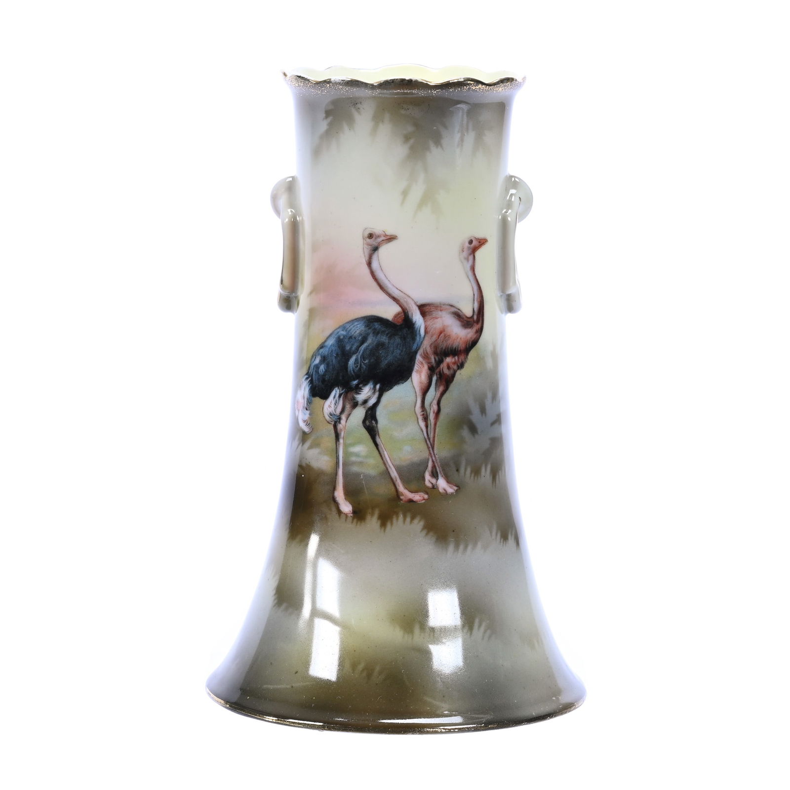 Vase, Unmarked R.S. Prussia, Rare Ostrich Scenic Decor (1 of 3)