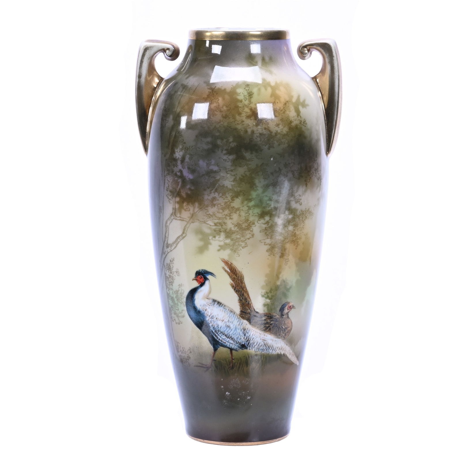 Vase, Two Handles, Marked R.S. Poland, Black Breasted Pheasant Decor (1 of 3)