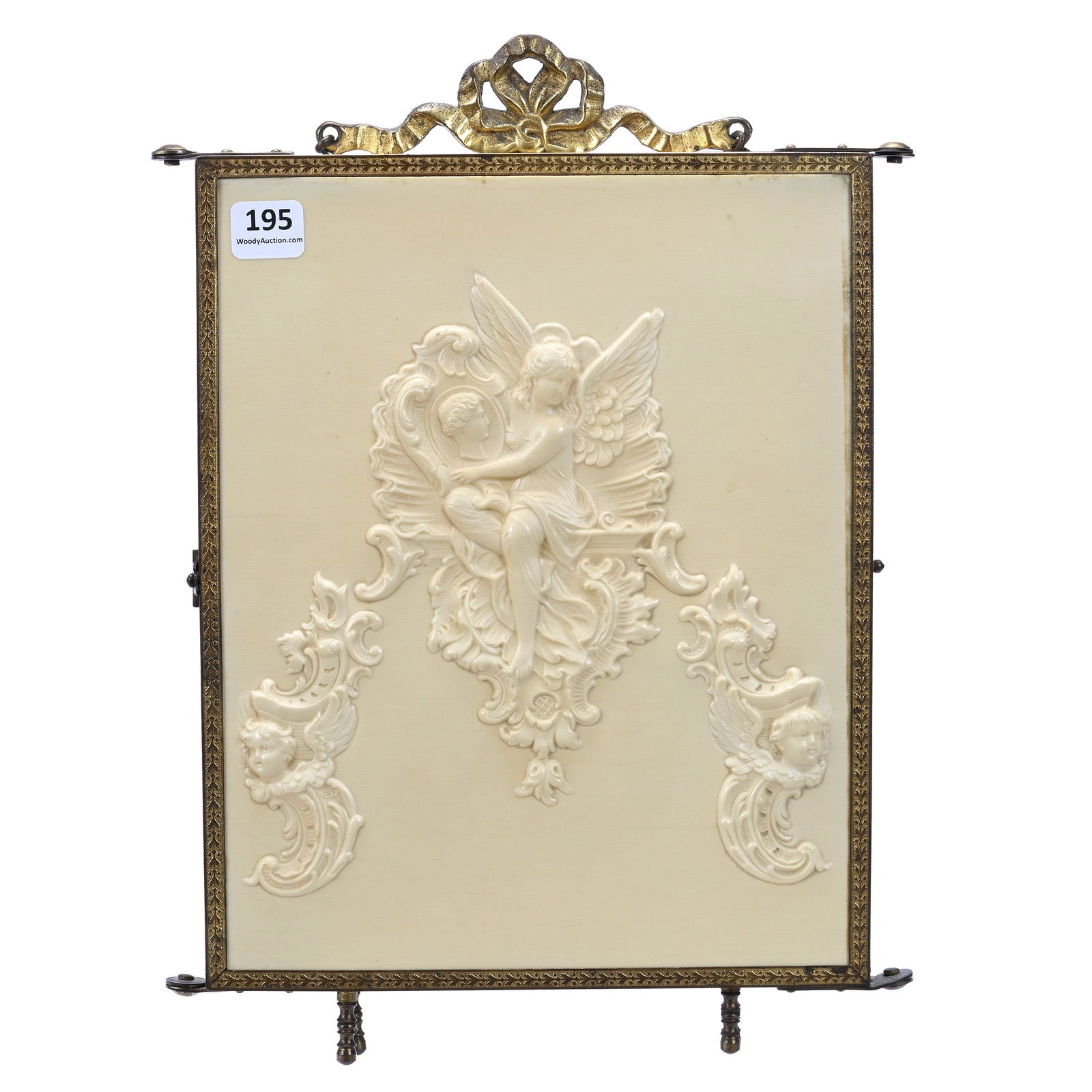 Triptych Vanity Mirror, Celluloid Embossed Panel Featuring Angel And Scroll Work (1 of 5)