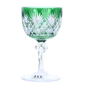 Wine Stem, American Brilliant Cut Glass, Green Cut To Clear - Pattern #28 by Dorflinger