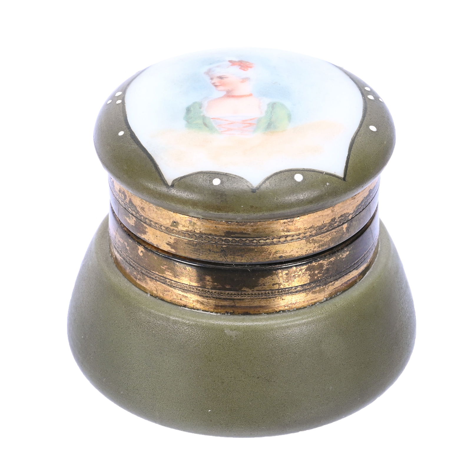 Ring Box Marked Nakara, Green With Portrait Of Young Woman (1 of 4)