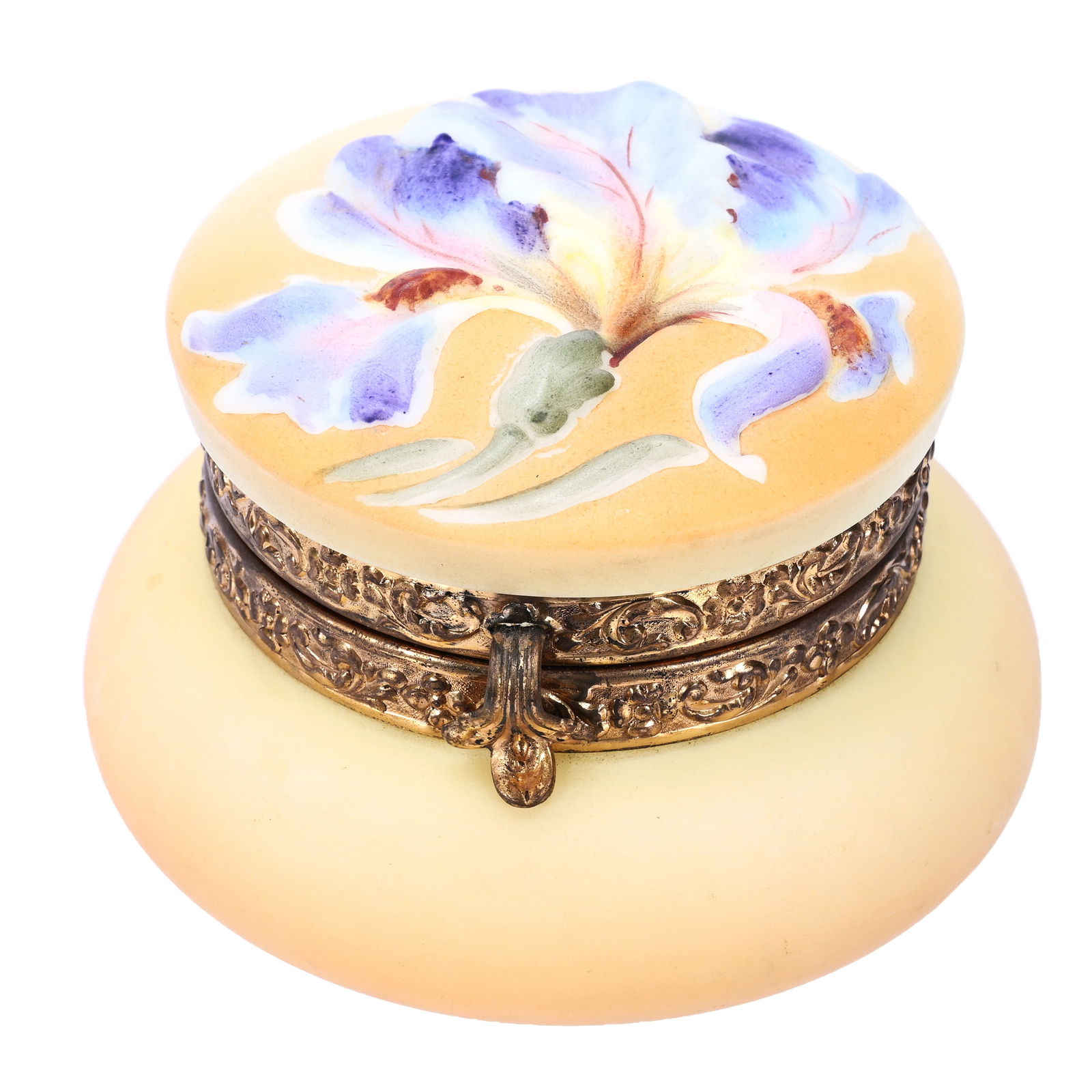 Jewel Box Marked Nakara, Blown Mold Iris Lid (1 of 4)