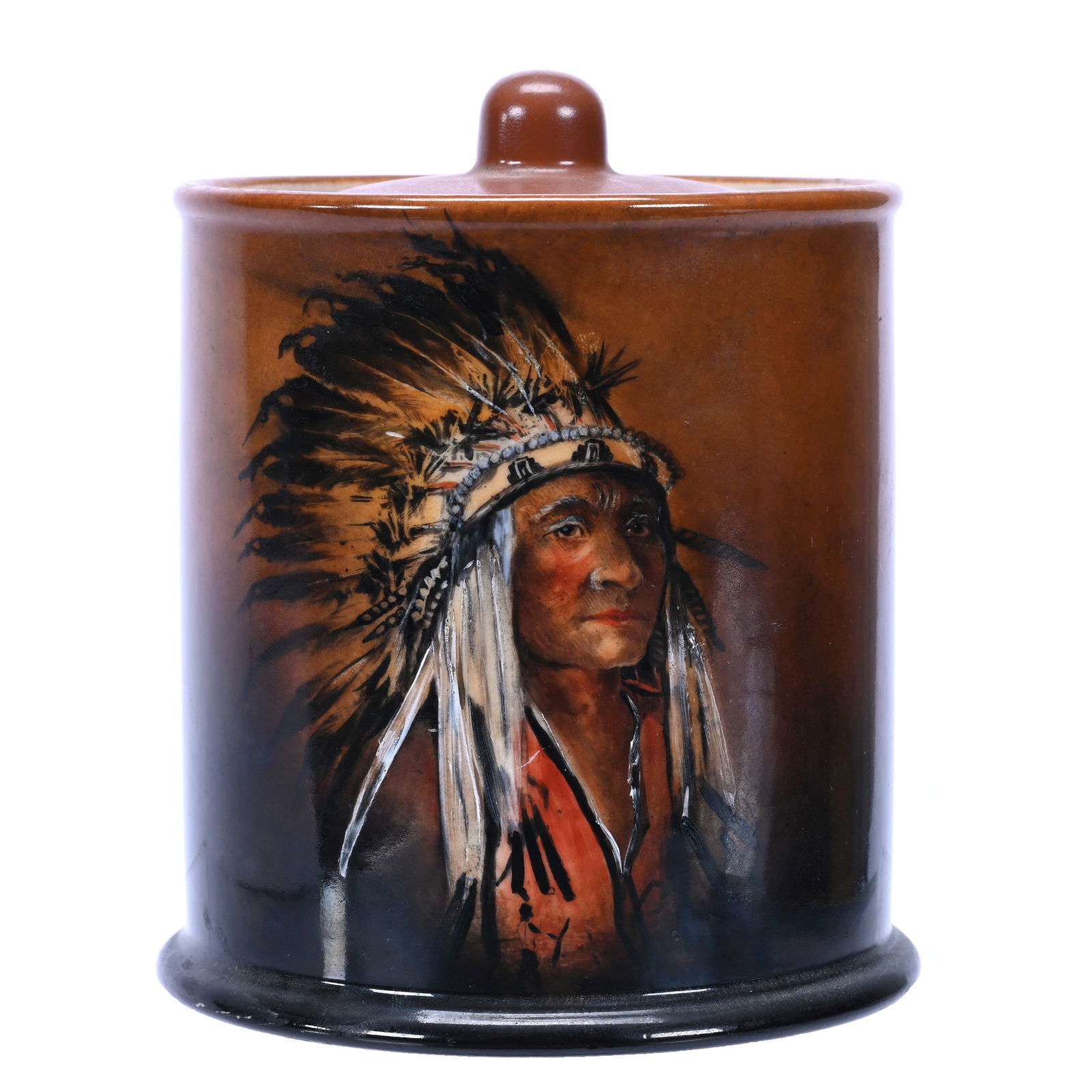 Humidor, Unmarked Porcelain In Style Of American Belleek, Hand Painted Portrait Of Native American (1 of 4)
