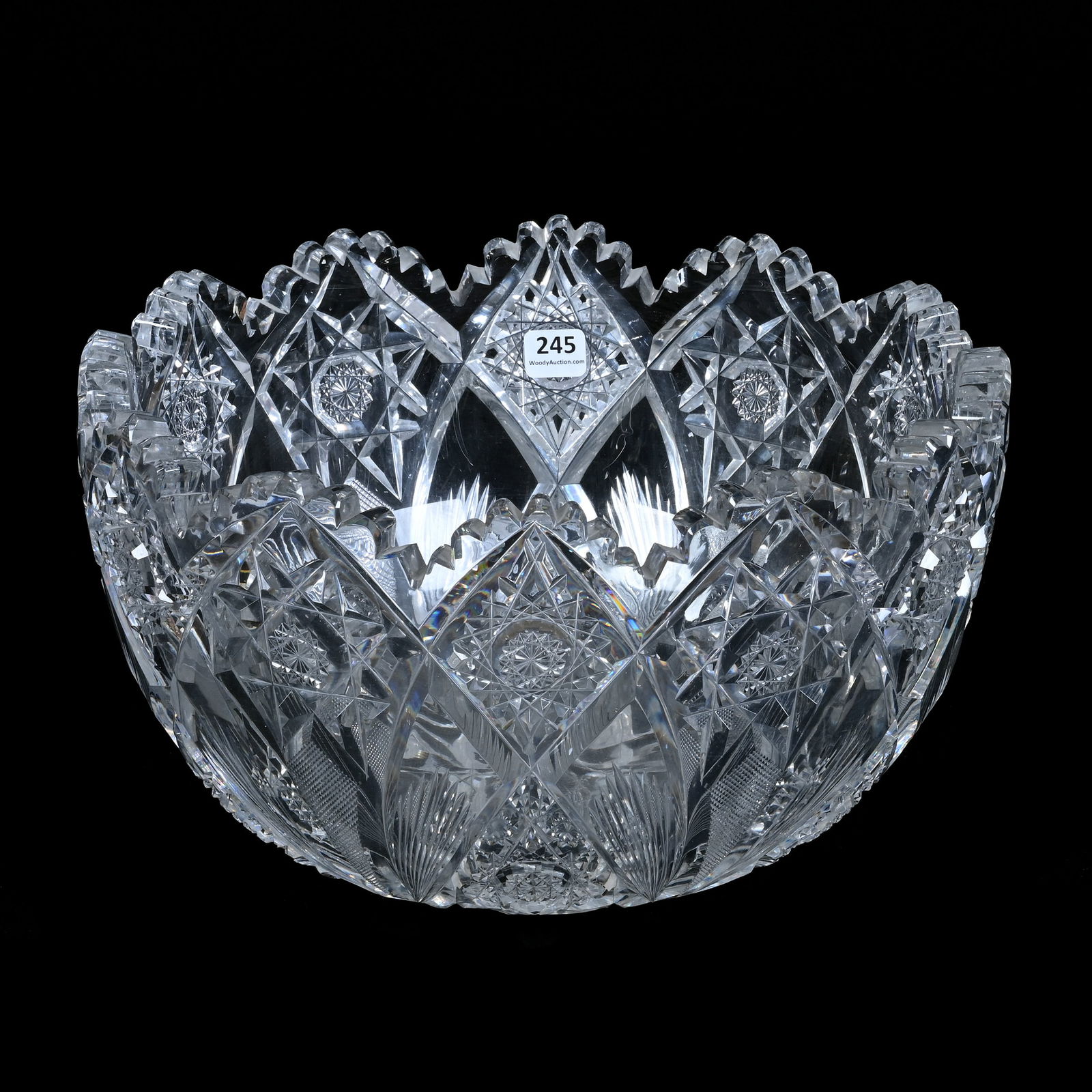 Punch Bowl, One Piece, American Brilliant Cut Glass, Signed Hawkes Holland Pattern (1 of 4)