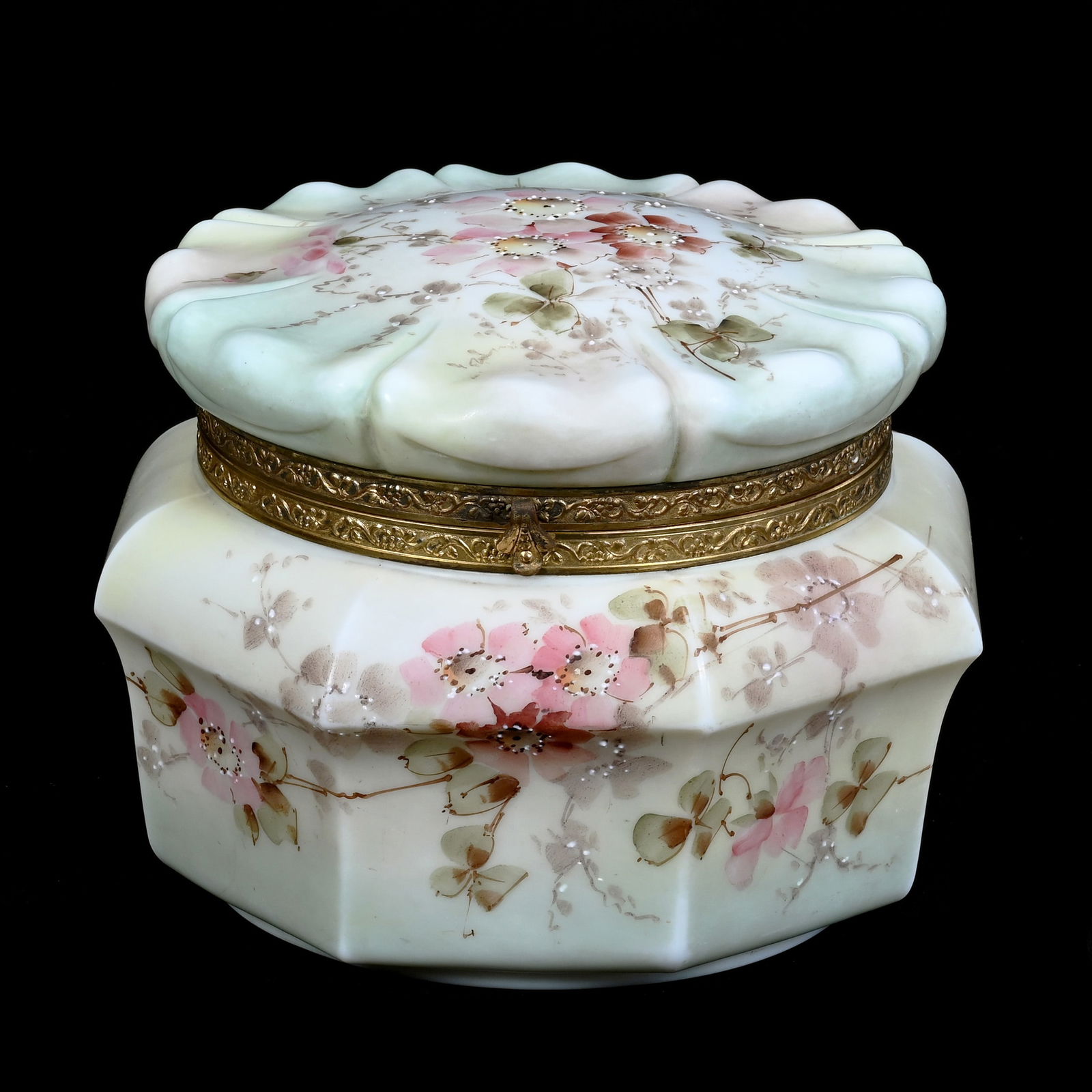 Dresser Box, Wave Crest Stamp Mark, Yellow, Pink, And Green Tones, Pink Floral Decor (1 of 4)