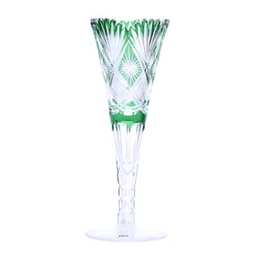 Trumpet Vase, Brilliant Period Cut Glass, Green Cut To Clear