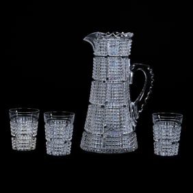 Water Set, American Brilliant Cut Glass, Signed Libbey Panel Star Pattern