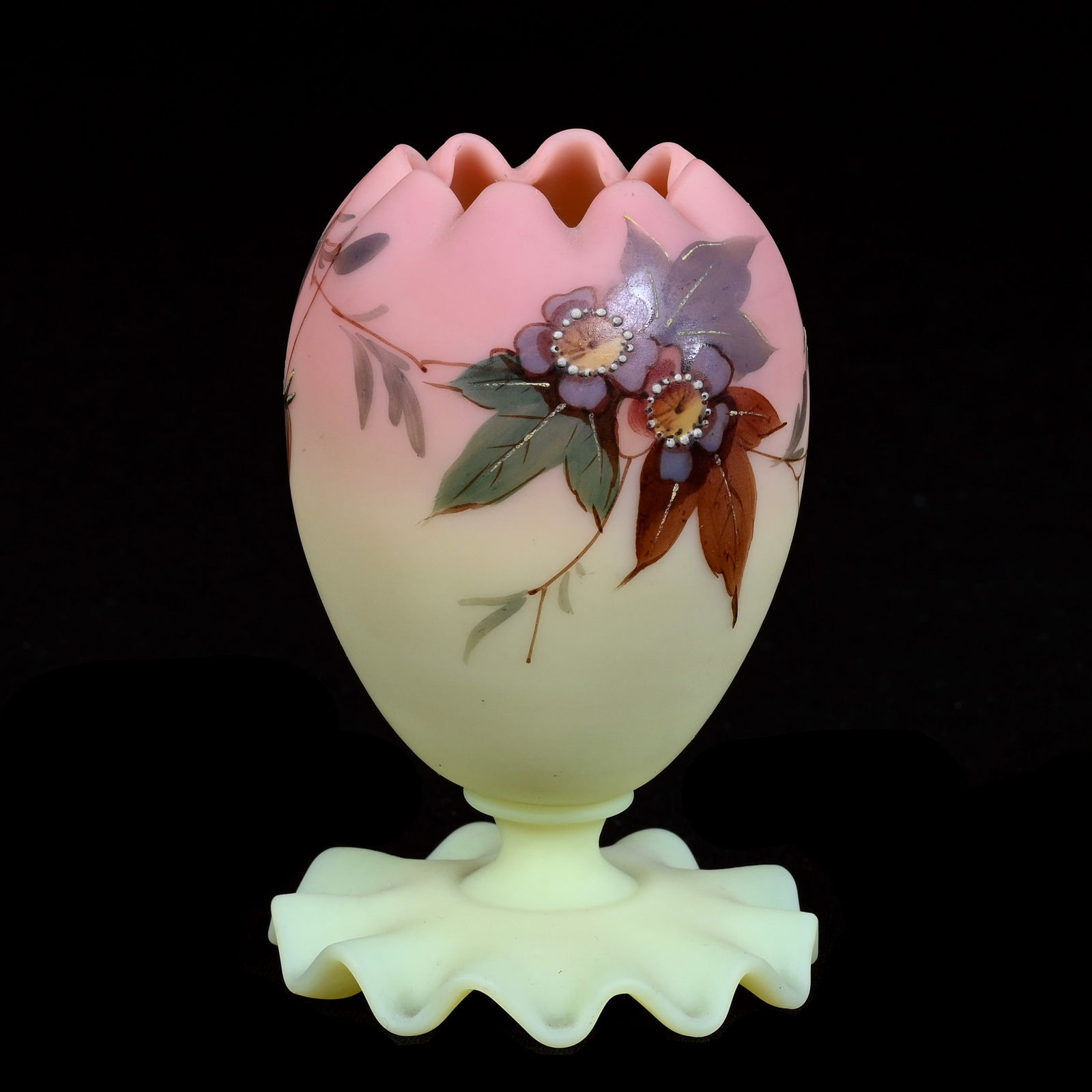 Toothpick Holder, Decorated Webb Burmese Art Glass (1 of 4)