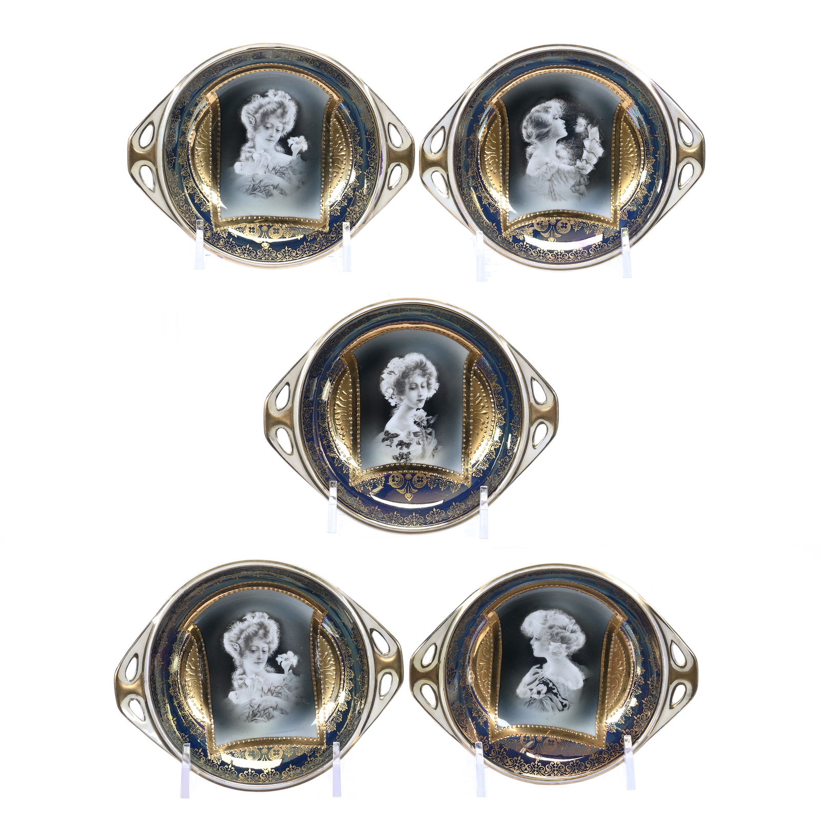 (5) Sauce Bowls, Two Handles, Marked R.S. Germany (1 of 2)