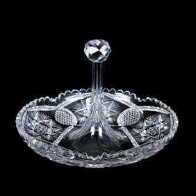 Stick Dish, American Brilliant Cut Glass, Flashed Hobstar Pattern By Meriden