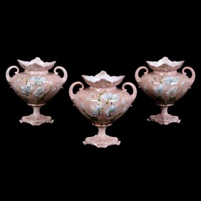 (3) Pedestal Vases, Two Handles, R.S. Prussia Steeple Mark