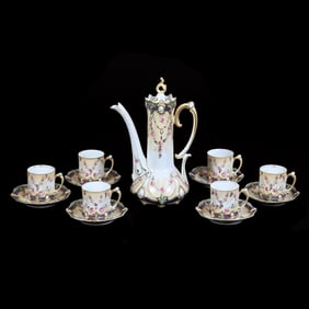 Demitasse Set Marked R.S. Prussia, Ribbon And Jewel Mold