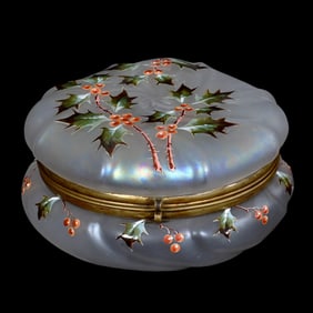 Dresser Box, Unmarked Wave Crest, Frosted Iridized Crystal, Swirl Mold