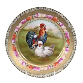 Plate, Royal Bayreuth Gold Mark, Rooster And Hen Scenic Decor