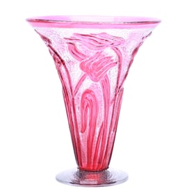 Vase Signed Webb Cranberry Over Clear Cameo Fleur Art Glass