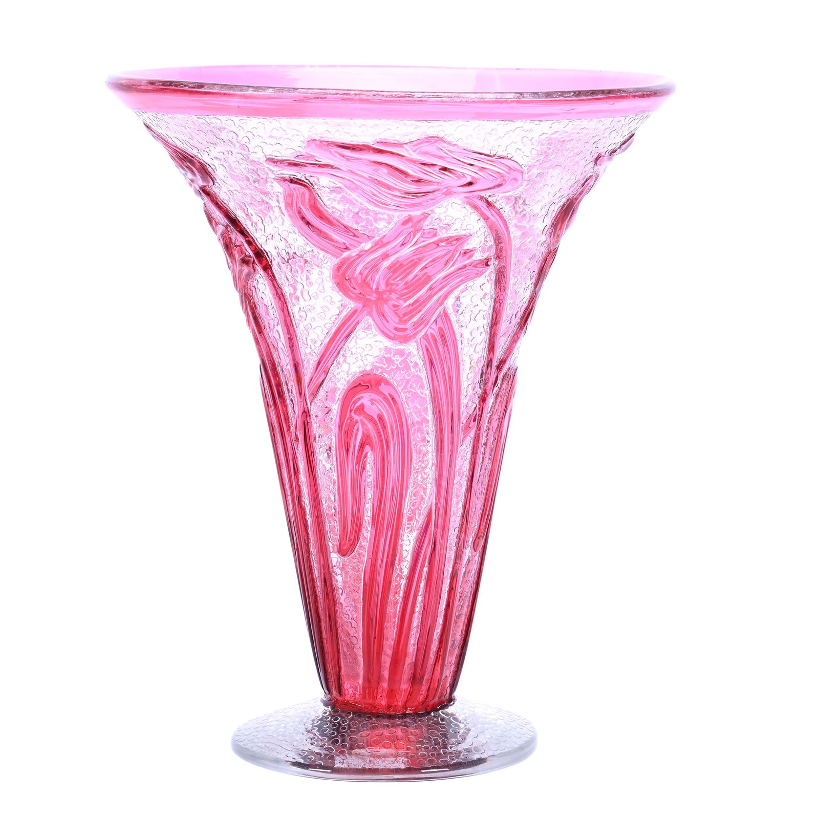 Vase Signed Webb Cranberry Over Clear Cameo Fleur Art Glass (1 of 4)