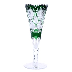 Trumpet Vase, Brilliant Period Cut Glass, Emerald Green Cut To Clear