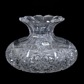 Flower Center, American Brilliant Cut Glass, Hobstar, Cane And Strawberry Diamond Motif