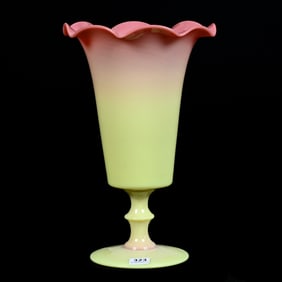 Pedestal Vase, Glossy Burmese Art Glass Attributed To Mt. Washington