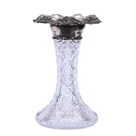 Vase, American Brilliant Cut Glass, Hobstar, Cane, Strawberry Diamond, Star And Fan Motif