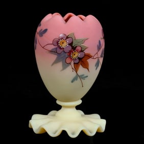 Pedestal Vase, Decorated Webb Burmese, Hawthorn Pattern