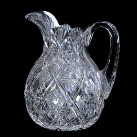 Water Pitcher, American Brilliant Cut Glass, Belmont Pattern By Dorflinger
