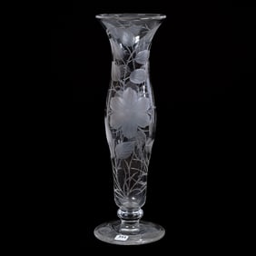 Pedestal Vase, American Brilliant Cut Glass, Finely Engraved Wild Rose Decor