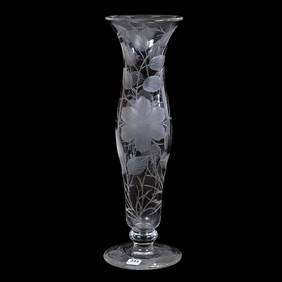 Pedestal Vase, American Brilliant Cut Glass, Finely Engraved Wild Rose Decor (1 of 3)