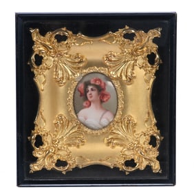 Oval Porcelain German Plaque, Artist Signed Wagner