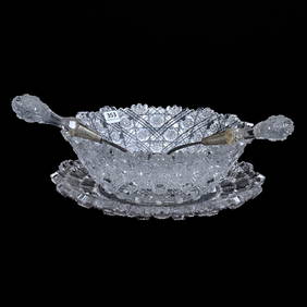 Salad Set, American Brilliant Cut Glass, Trellis Pattern Attributed To J. Hoare (1 of 4)