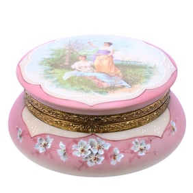 Dresser Box Marked Nakara, Pink And Yellow Tones, Scene Of Two Women In Field