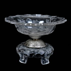 Centerpiece, Two Part, American Brilliant Cut Glass, Highly Engraved Gooseberry Decor (1 of 5)