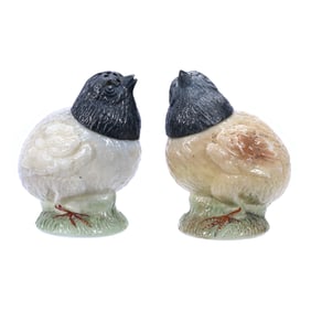 Pair Salt And Pepper Shakers, Chick On Pedestal, Made By C.F. Monroe