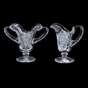 Pedestal Creamer And Sugar, American Brilliant Cut Glass, Unique Form